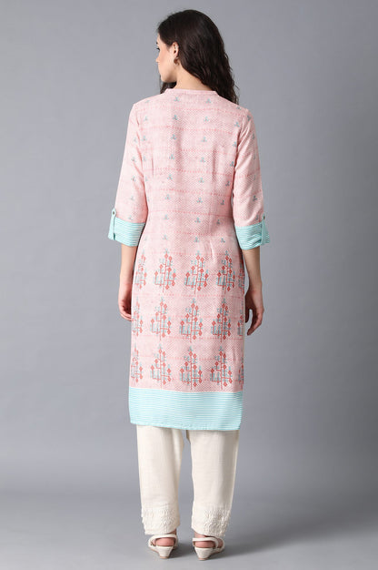 Pink Mandarin Neck Printed Livaeco kurta