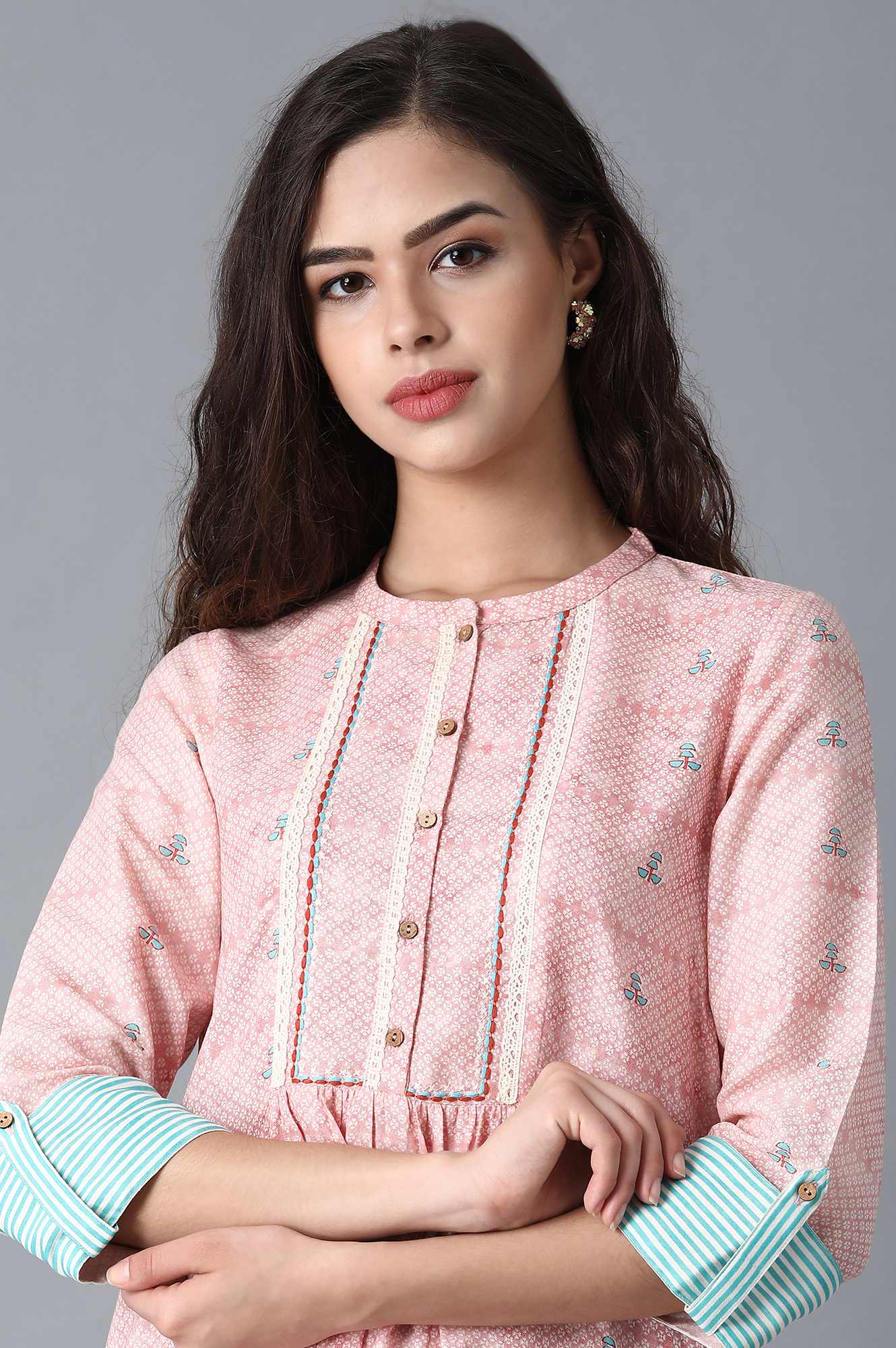 Pink Mandarin Neck Printed Livaeco kurta