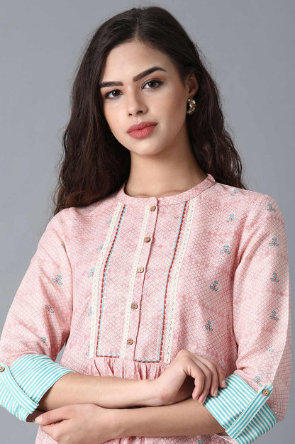 Pink Mandarin Neck Printed Livaeco kurta