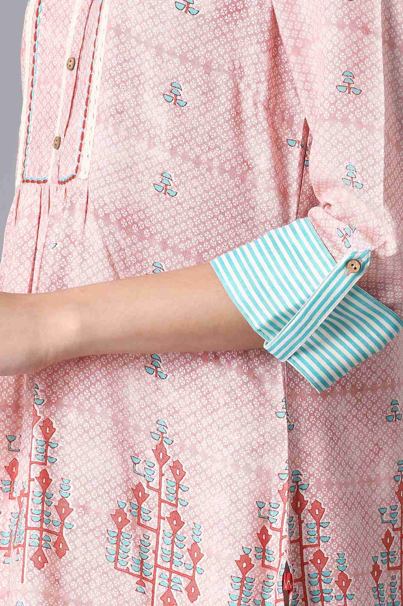 Pink Mandarin Neck Printed Livaeco kurta