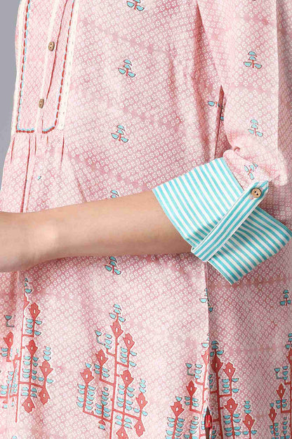 Pink Mandarin Neck Printed Livaeco kurta