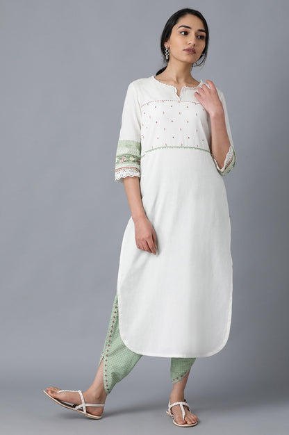 Ecru Round Neck Printed kurta