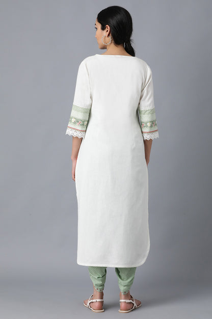 Ecru Round Neck Printed kurta
