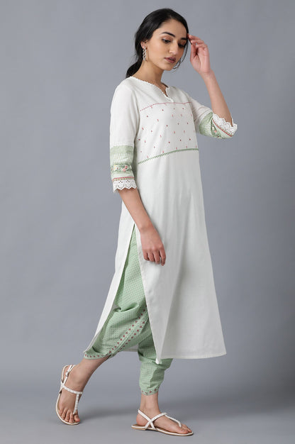 Ecru Round Neck Printed kurta