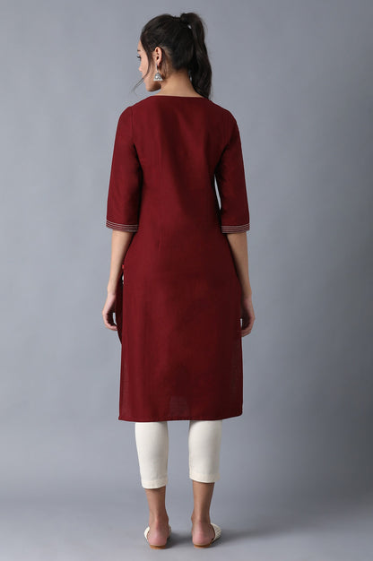 Maroon Round Neck Embroidered kurta