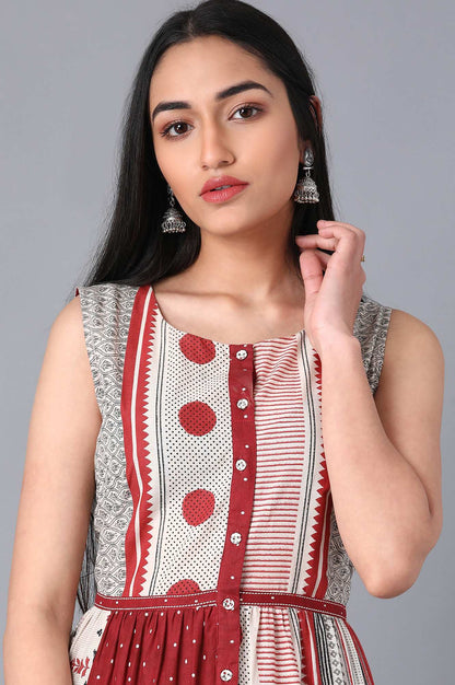 Ecru Round Neck Tiered Dress