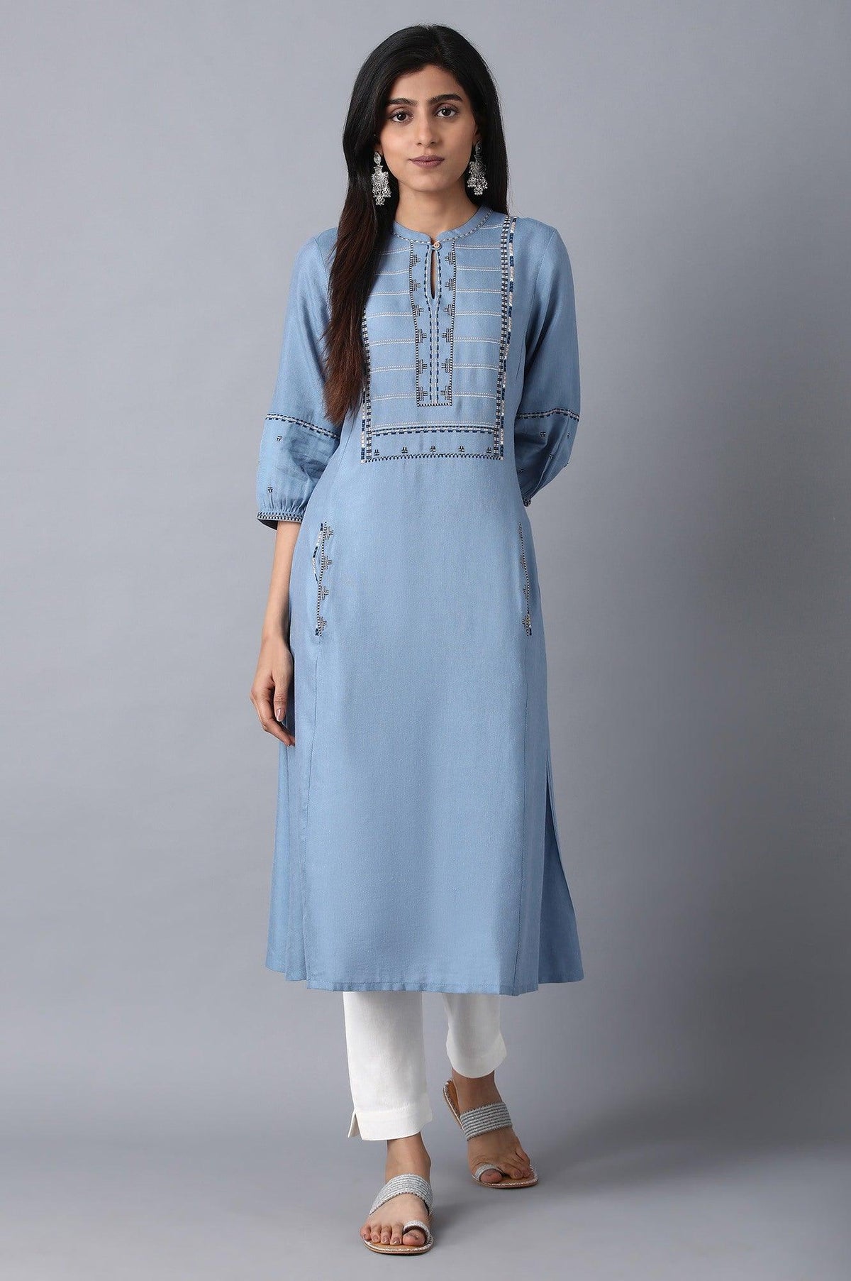 Denim Blue A-Line kurta - XS