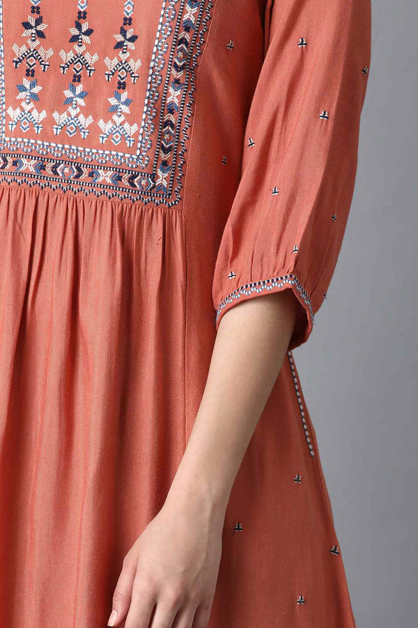 Rust Orange Cotton Kurta with Flared Hemline