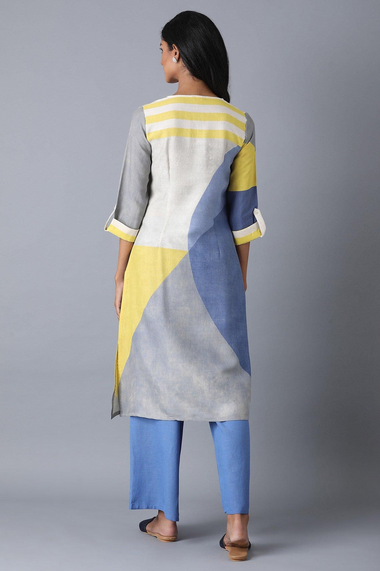 Ecru Abstract Print kurta - wforwoman