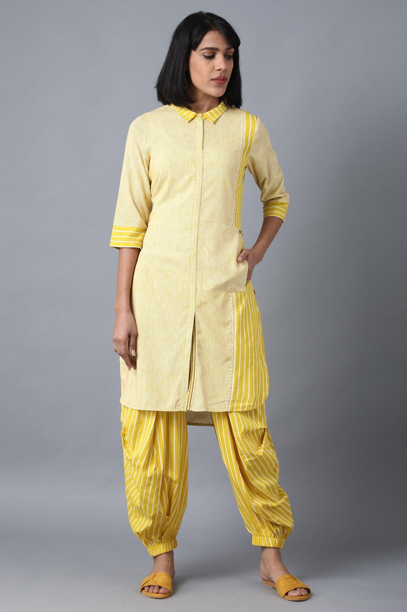 Yellow Shirt Collar Livaeco kurta - wforwoman