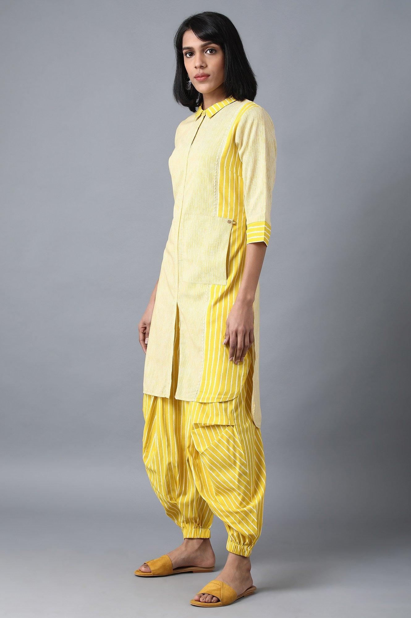 Yellow Shirt Collar Livaeco kurta - wforwoman