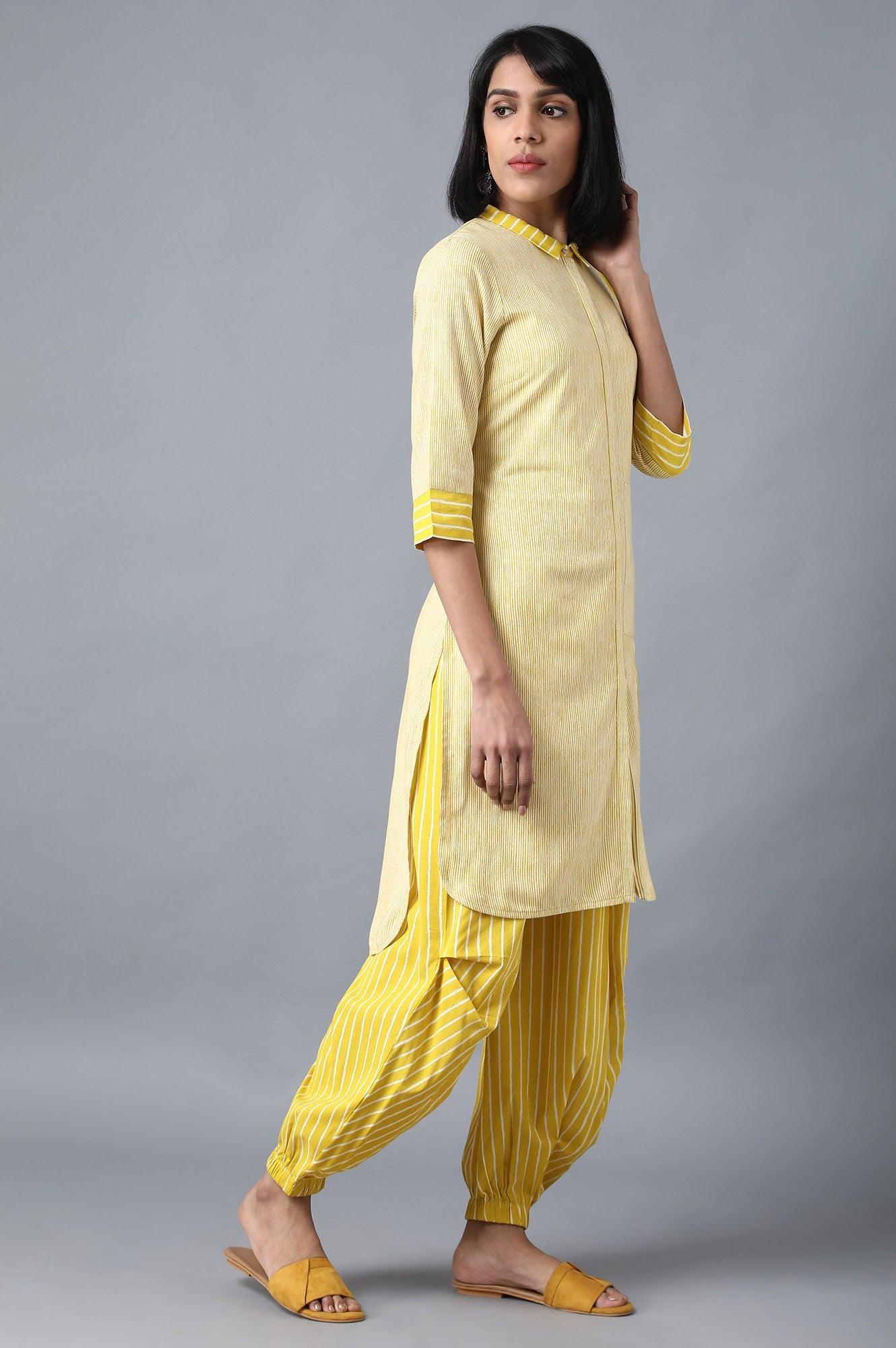 Yellow Shirt Collar Livaeco kurta - wforwoman