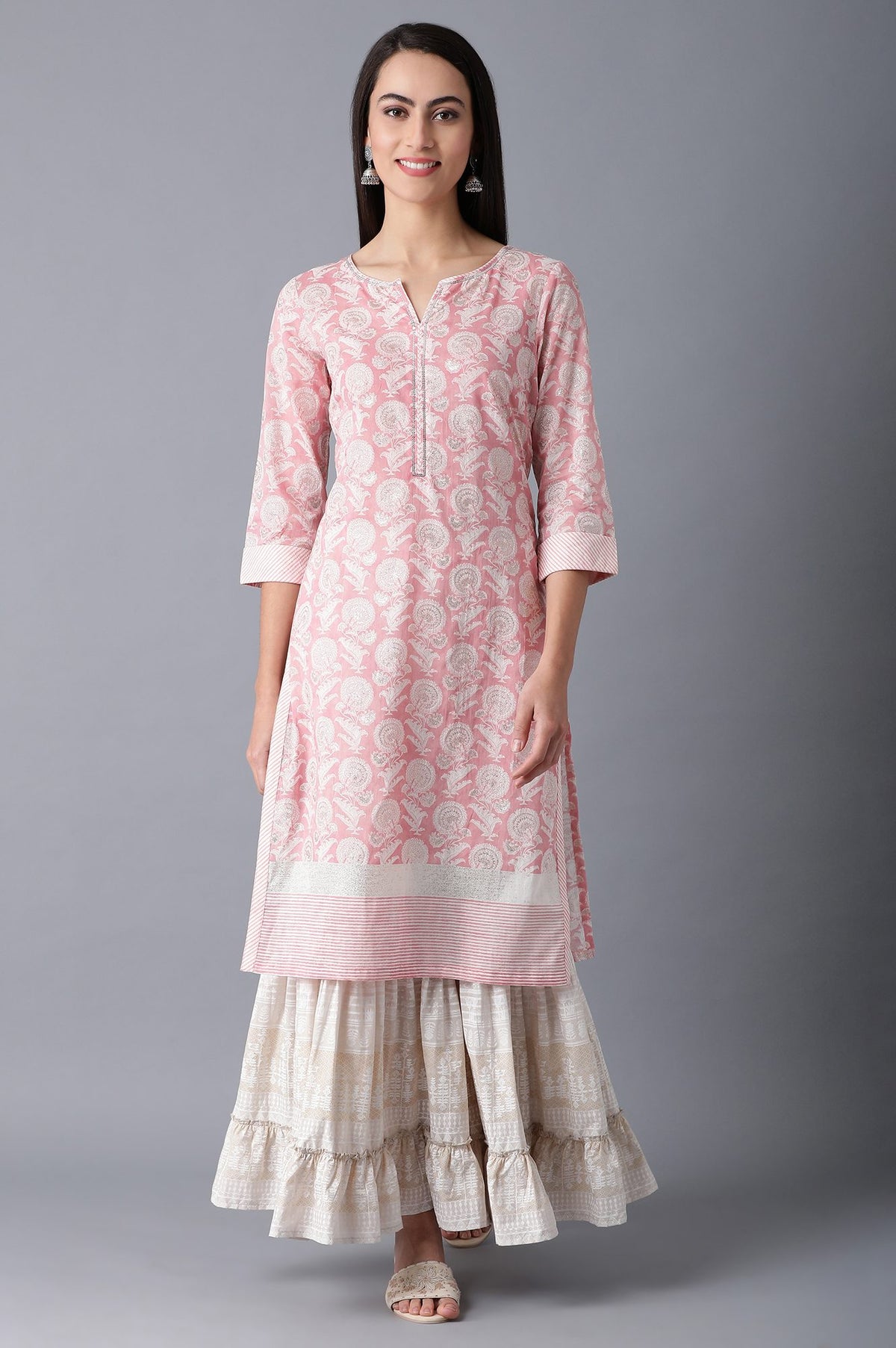 Blush Pink Straight Floral Print kurta - XS