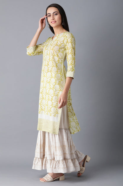 Green Round Neck Printed kurta