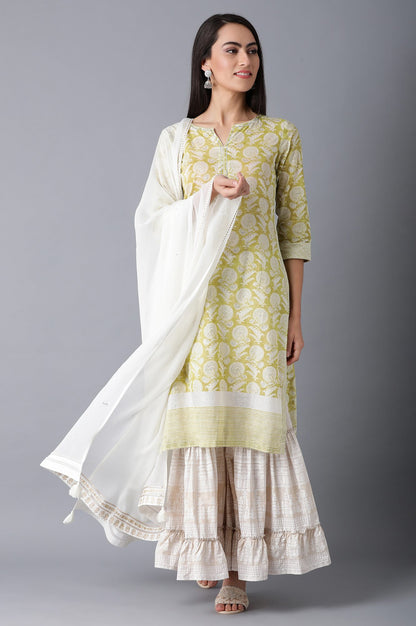Green Round Neck Printed kurta