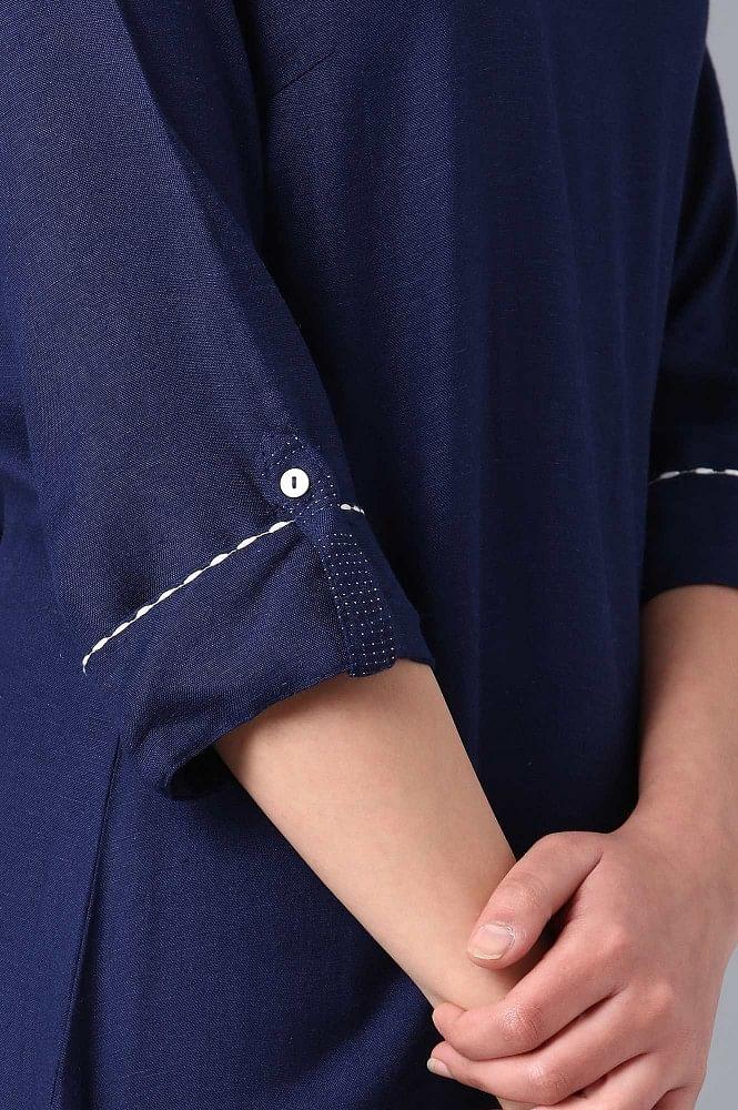 Blue Round Neck Embroidered kurta - wforwoman