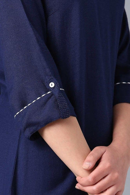 Blue Round Neck Embroidered kurta - wforwoman