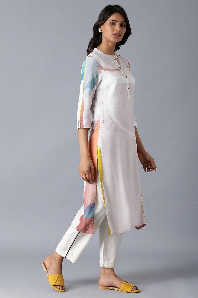 Beige Abstract Pattern Flared Dress - wforwoman