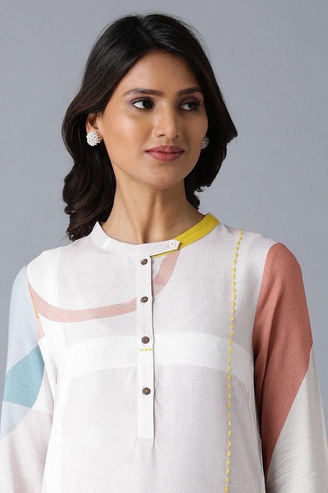 Beige Abstract Pattern Flared Dress - wforwoman