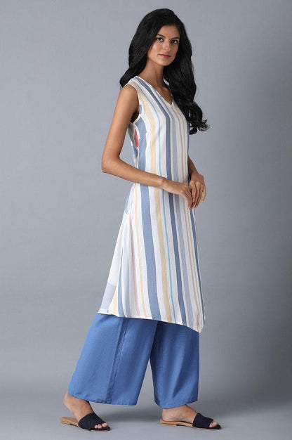 Blue Asymetric Stripe kurta - wforwoman