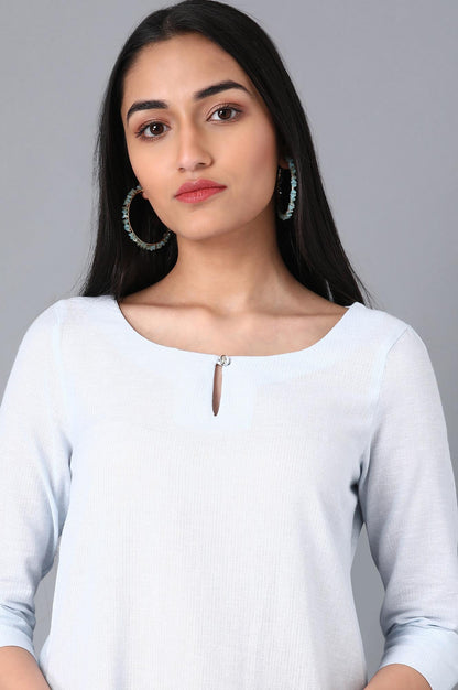 Blue Round Neck Solid kurta