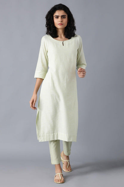 Green Round Neck Classic kurta - wforwoman