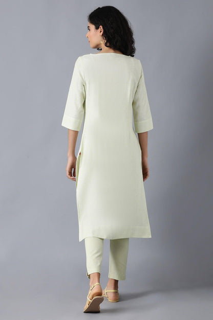 Green Round Neck Classic kurta - wforwoman