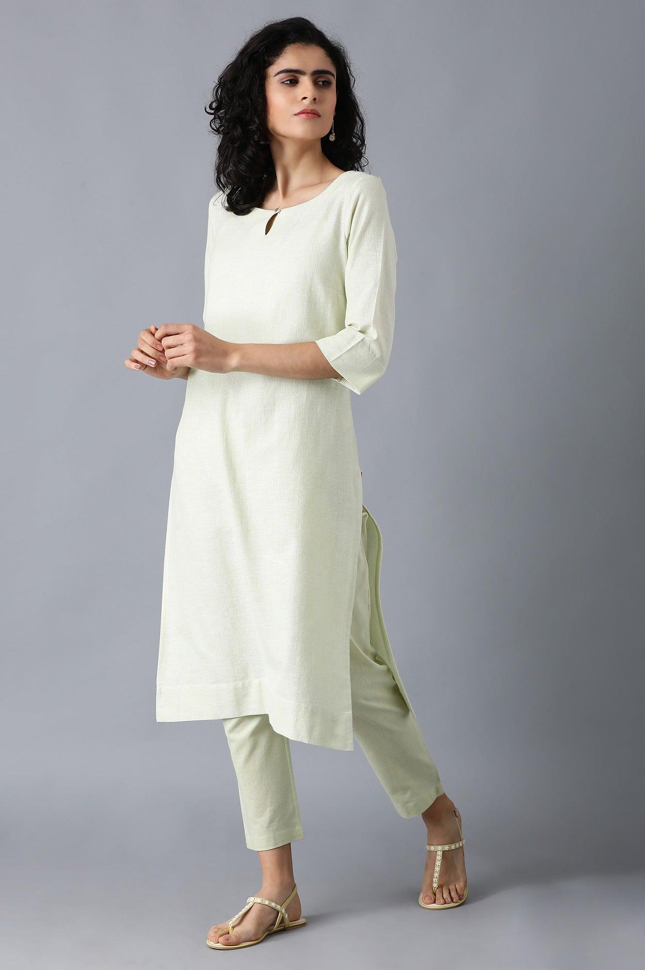 Green Round Neck Classic kurta - wforwoman