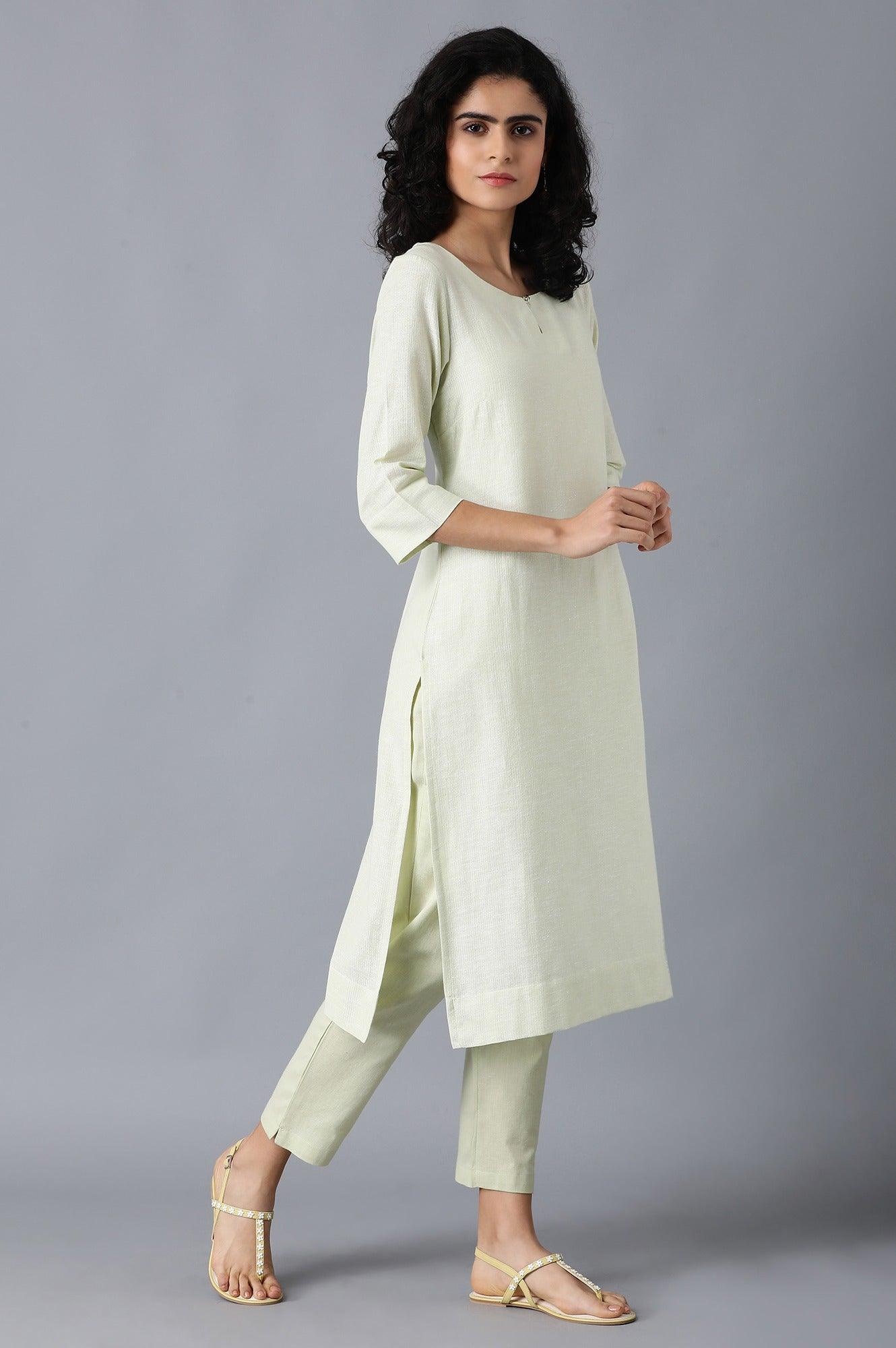 Green Round Neck Classic kurta - wforwoman