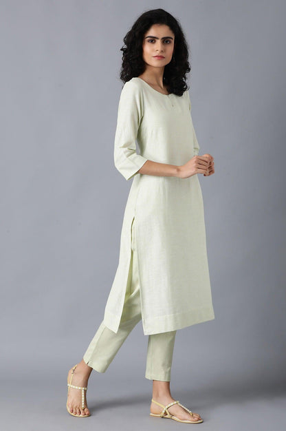 Green Round Neck Classic kurta - wforwoman
