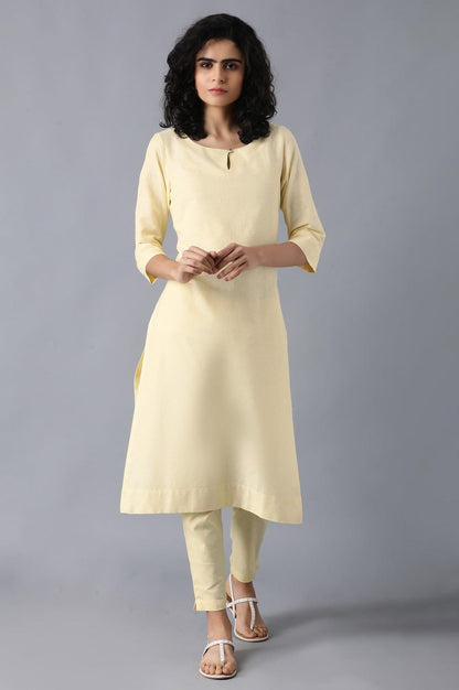 Yellow Round Neck Classic kurta - wforwoman