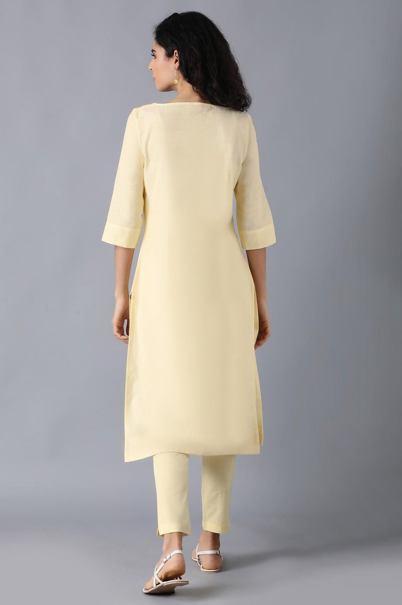 Yellow Round Neck Classic kurta - wforwoman
