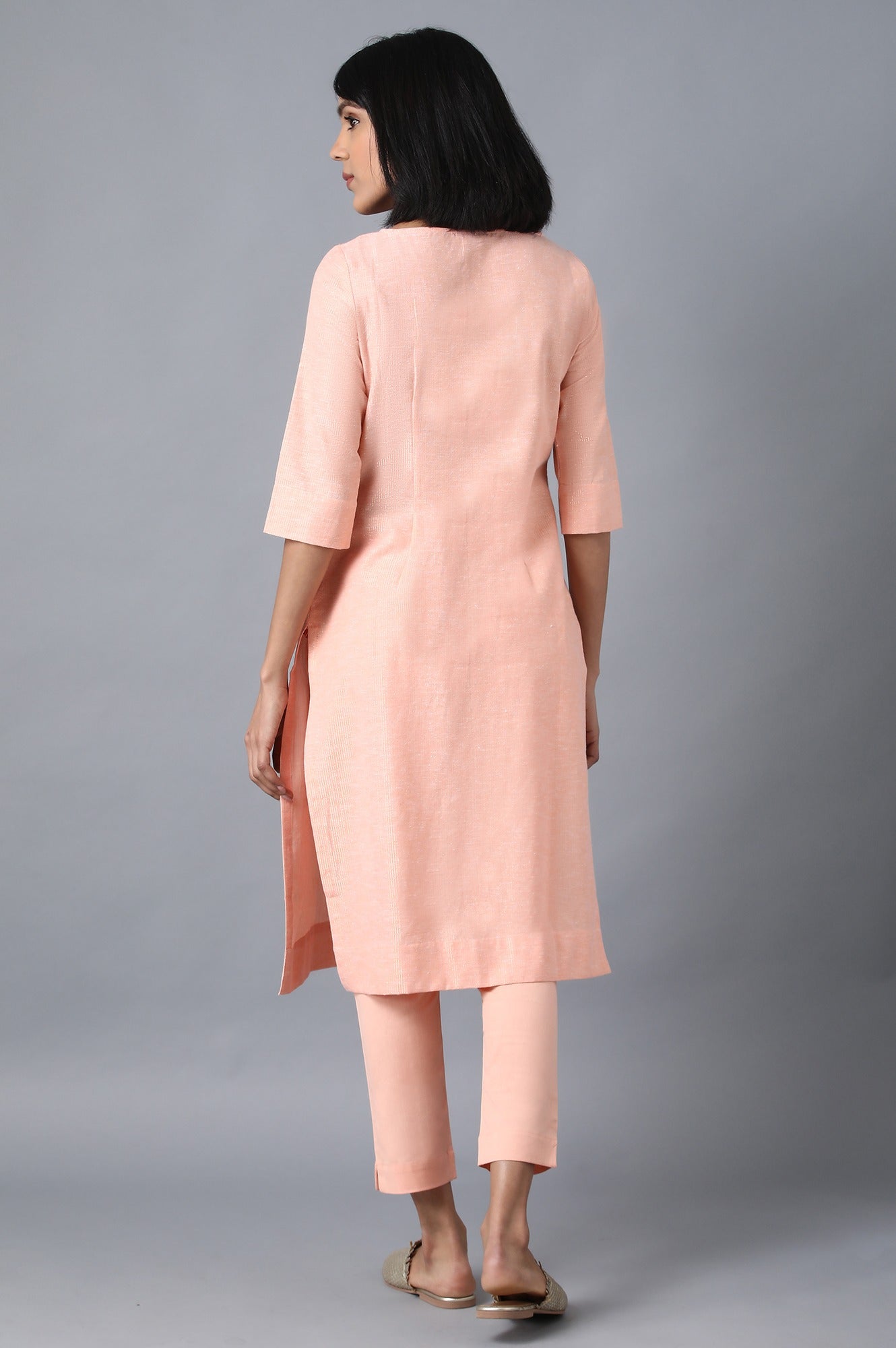 Orange Round Neck Solid kurta