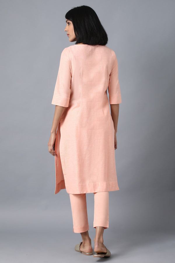 Orange Round Neck Solid kurta