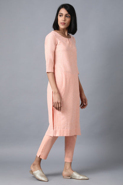 Orange Round Neck Solid kurta