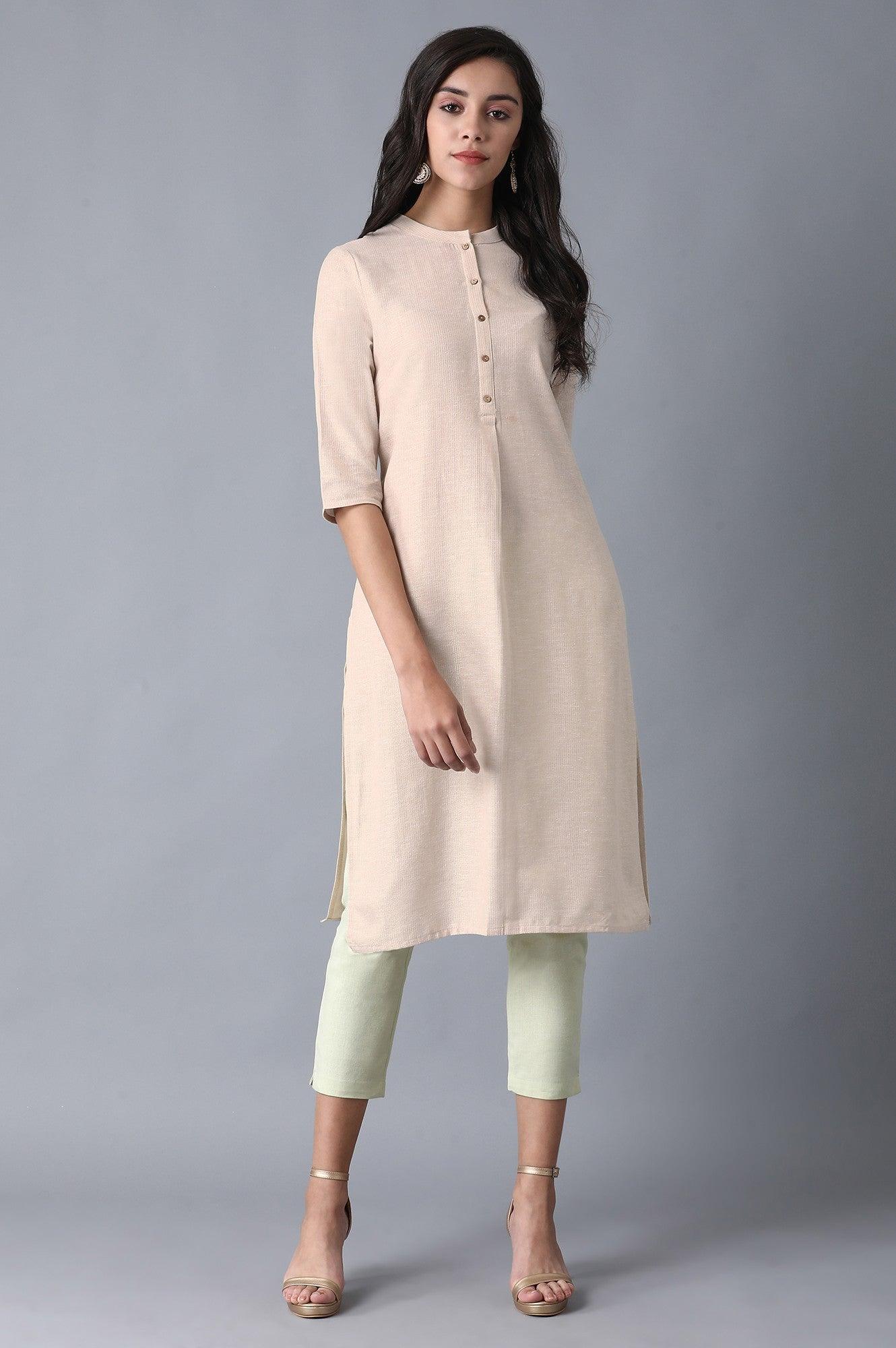 Beige Mandarin Neck Classic kurta - wforwoman
