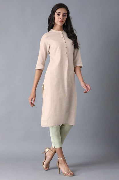 Beige Mandarin Neck Classic kurta - wforwoman