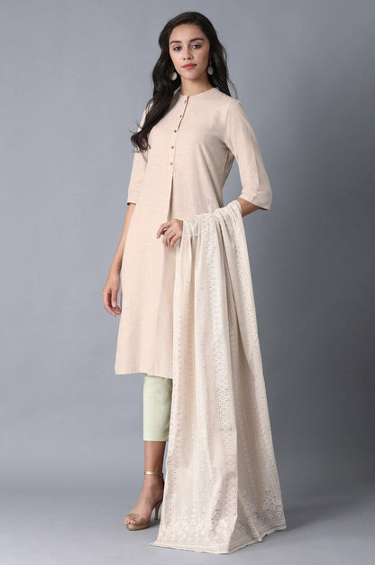 Beige Mandarin Neck Classic kurta - wforwoman
