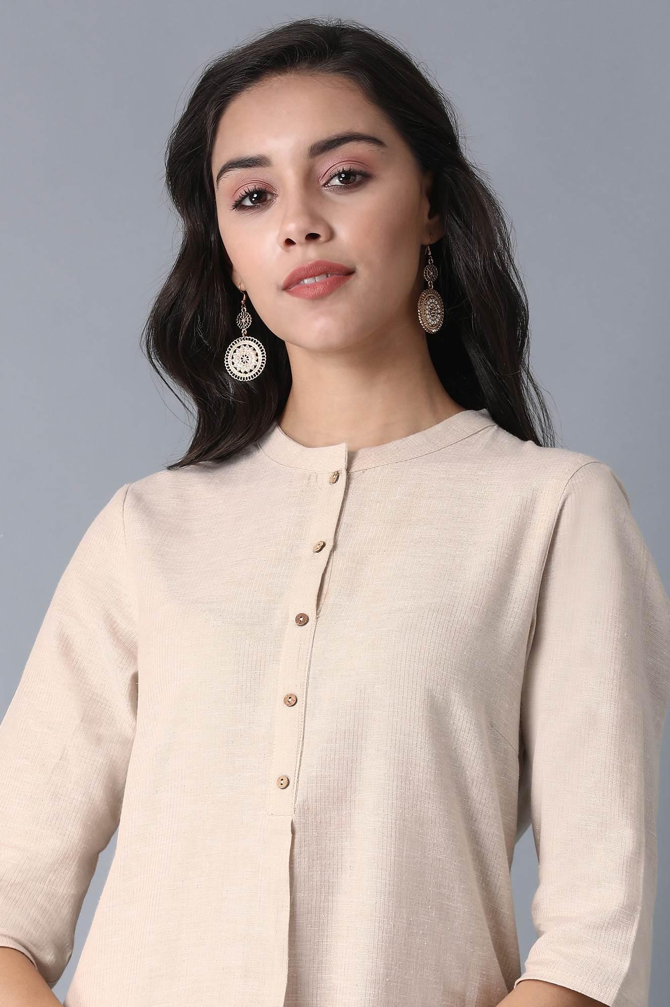 Beige Mandarin Neck Classic kurta - wforwoman