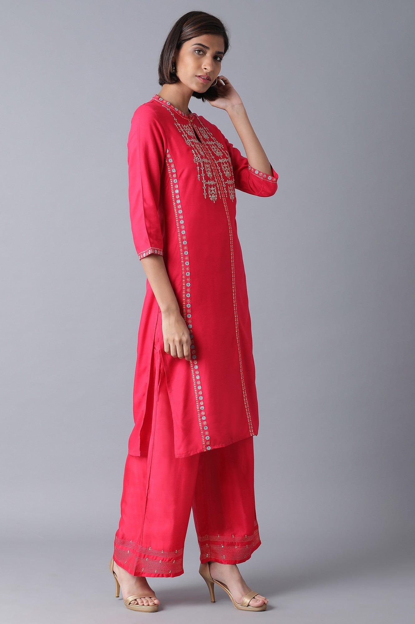Signature Fuchsia Pink Straight kurta - wforwoman