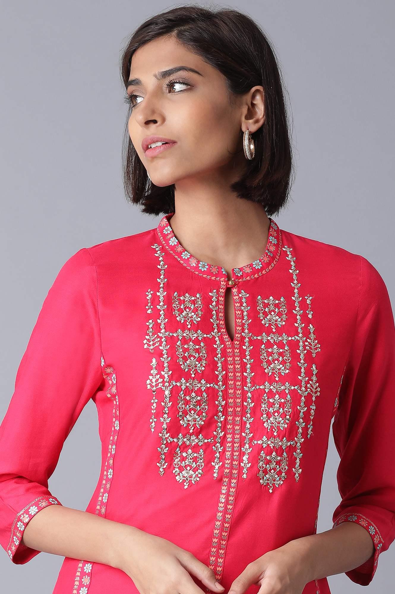 Signature Fuchsia Pink Straight kurta - wforwoman