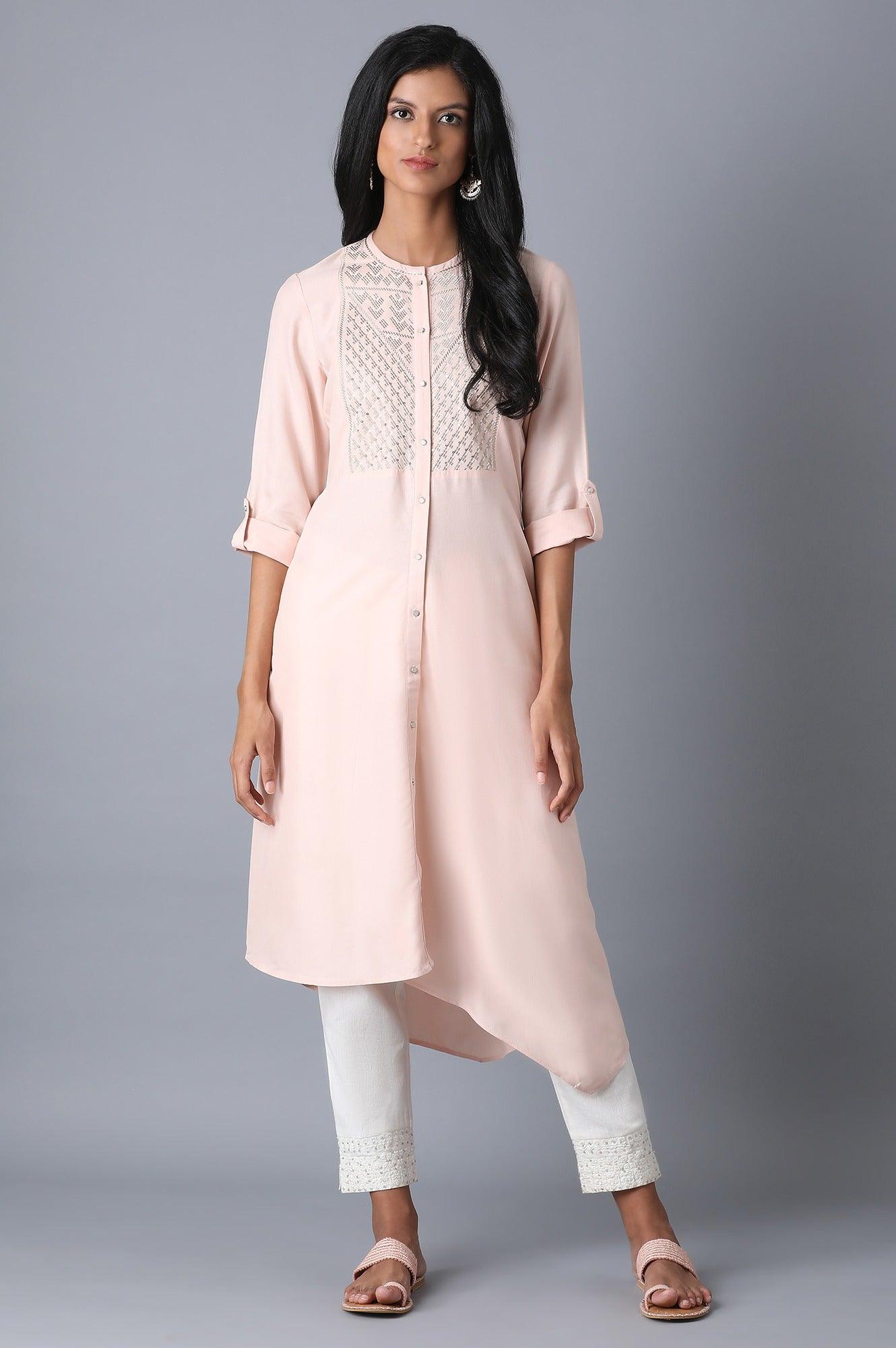Peach Embroidery kurta - wforwoman