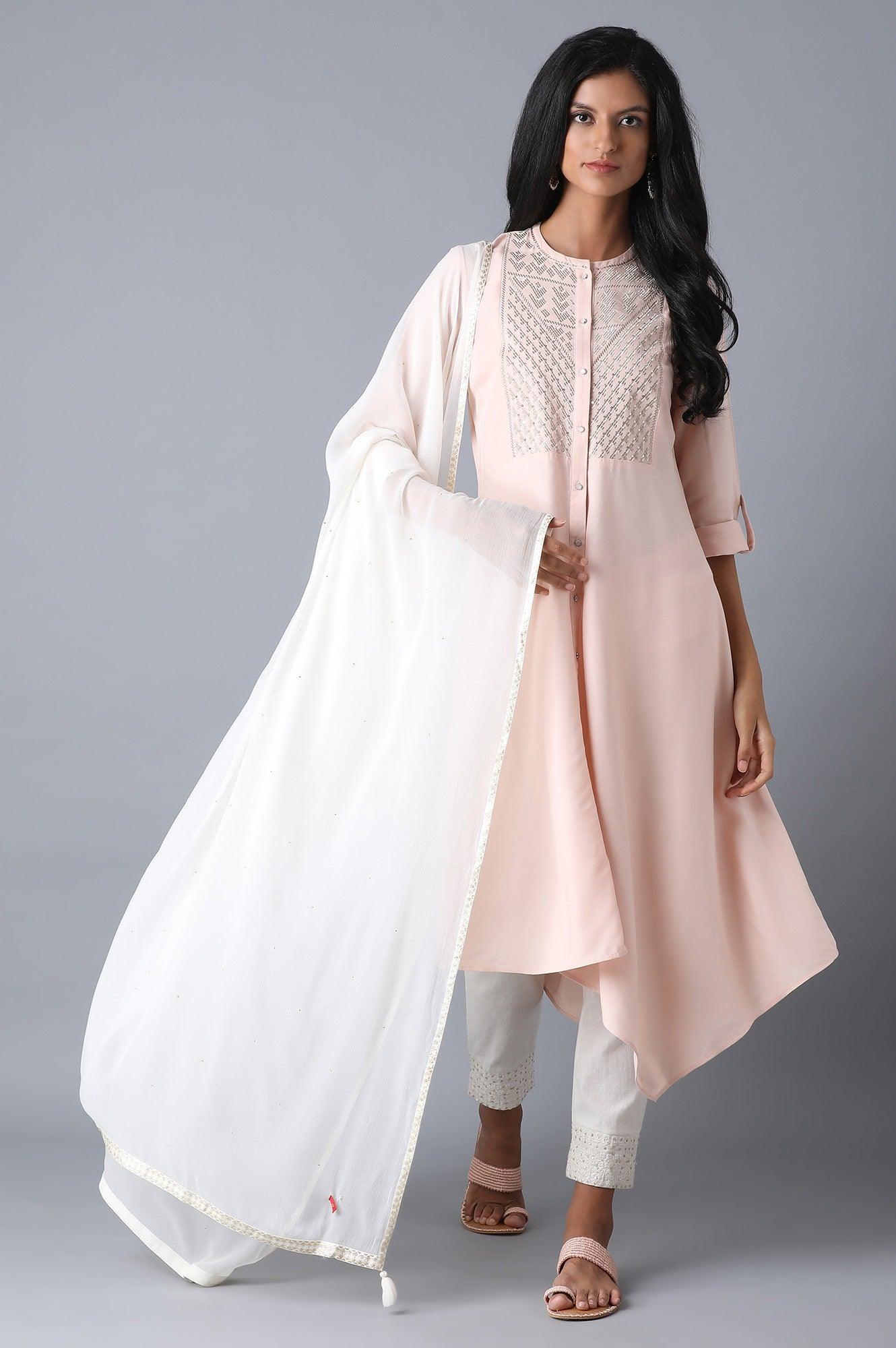 Peach Embroidery kurta - wforwoman