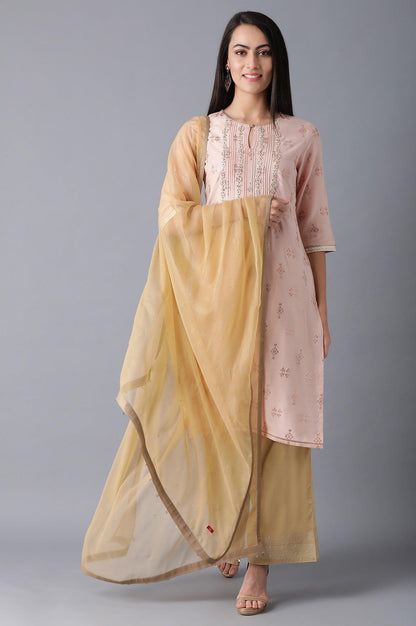 Peach Round Neck Embroidered kurta - wforwoman