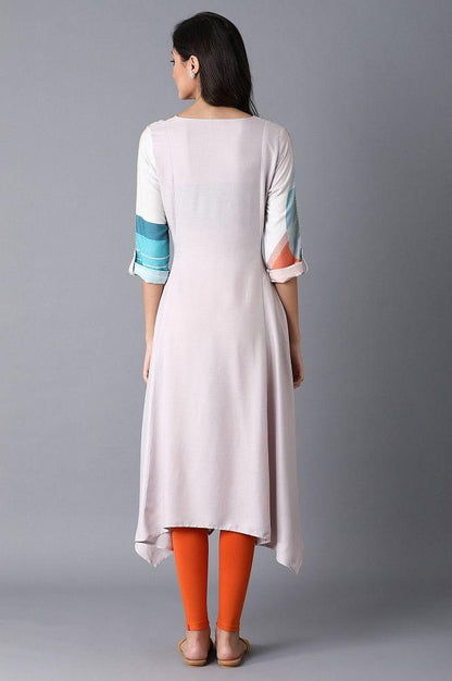 Ecru Abstract Print Dress - wforwoman