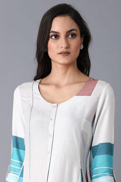 Ecru Abstract Print Dress - wforwoman