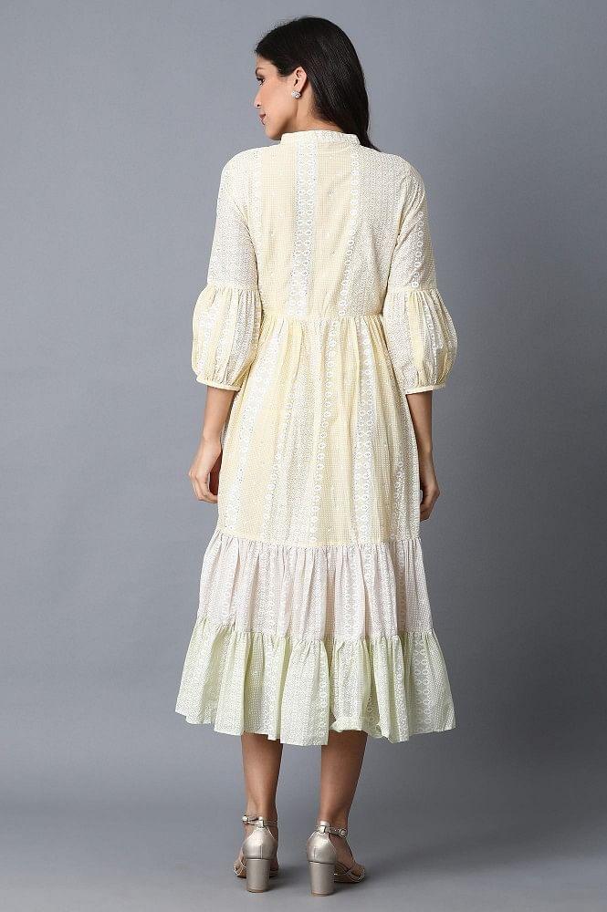 Yellow Tiered Voile Dress - wforwoman