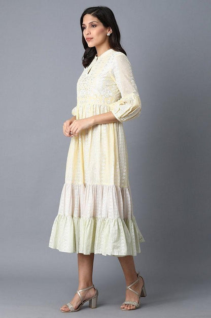 Yellow Tiered Voile Dress - wforwoman