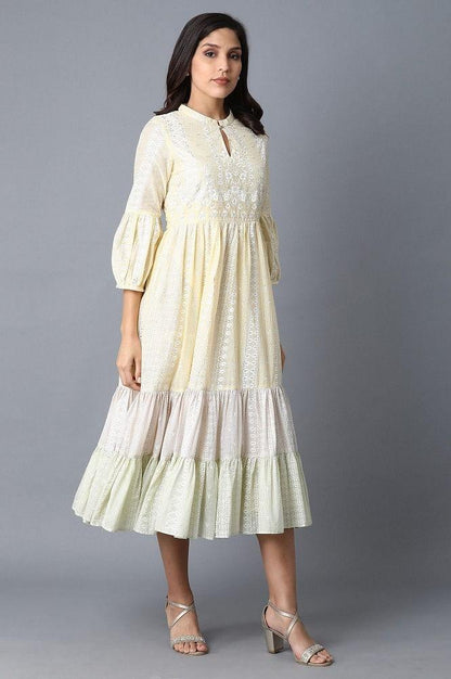 Yellow Tiered Voile Dress - wforwoman