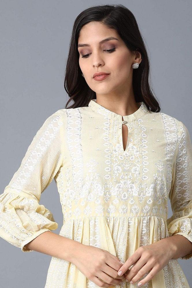 Yellow Tiered Voile Dress - wforwoman